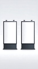 Two rectangular outdoor display panels, each with a blank white surface and a dark frame, against a clean white backdrop