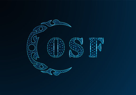 Low poly letter logo OSF design. OSF letter logo low poly vector design on blue color gradient background. OSF logo low poly design