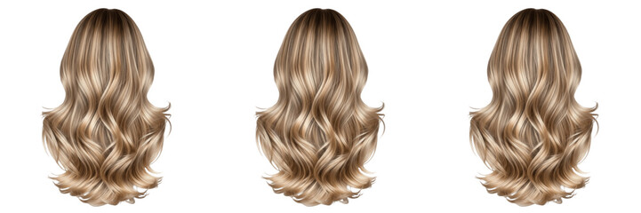 Fototapeta premium Set of stylish blonde medium length wavy hair isolated on white background
