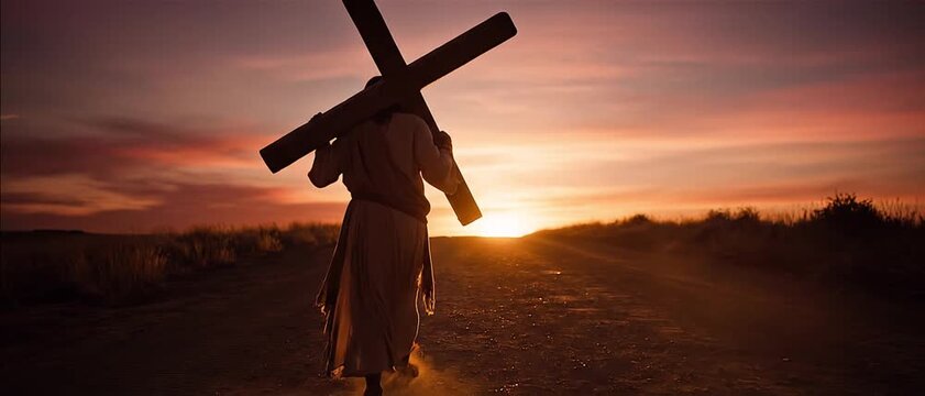Depiction of Christ carrying the cross on the road to Calvary Hill, symbolizing faith, sacrifice, and the Passion of Jesus in Christianity