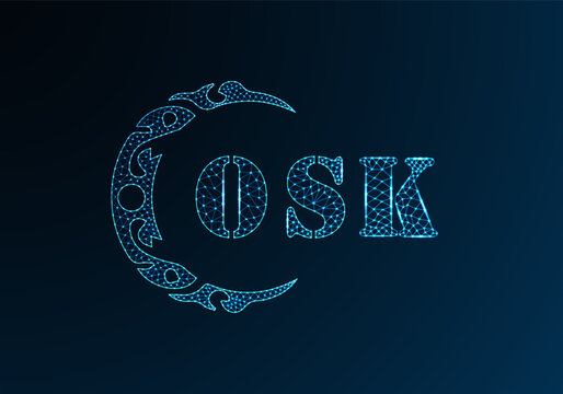 Low poly letter logo OSK design. OSK letter logo low poly vector design on blue color gradient background. OSK logo low poly design