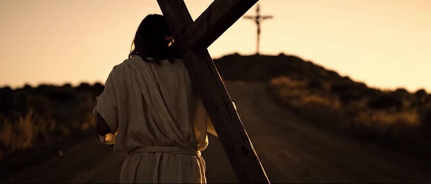 Depiction of Christ carrying the cross on the road to Calvary Hill, symbolizing faith, sacrifice, and the Passion of Jesus in Christianity
