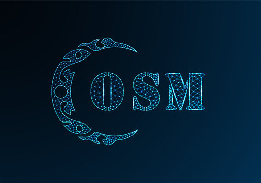 Low poly letter logo OSM design. OSM letter logo low poly vector design on blue color gradient background. OSM logo low poly design