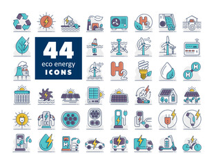 Fototapeta premium 44 Eco energy outline vector icons set