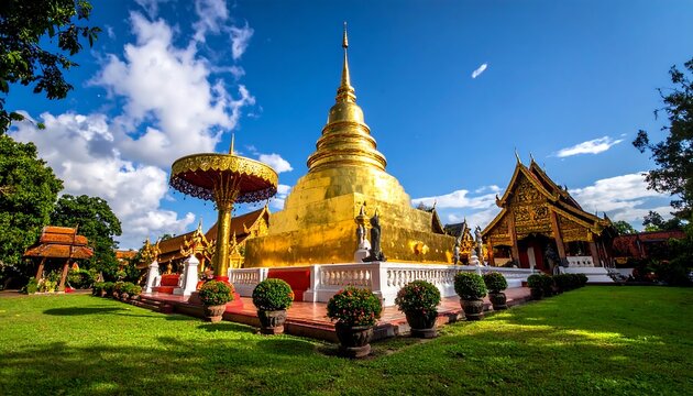 Golden Pagoda at Wat Phra That Hariphunchai, Lamphun, Thailand.