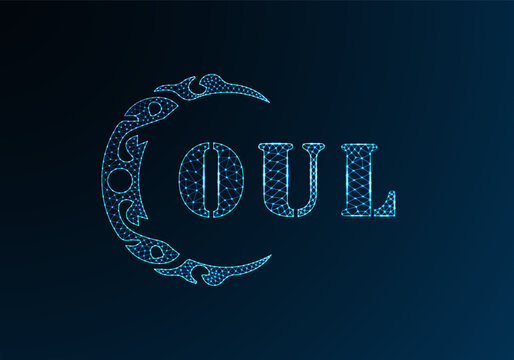 Low poly letter logo OUL design. OUL letter logo low poly vector design on blue color gradient background. OUL logo low poly design