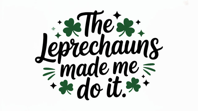 St patrick's day quote with shamrocks and sparkles on white background