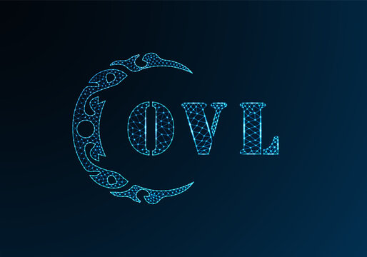 Low poly letter logo OVL design. OVL letter logo low poly vector design on blue color gradient background. OVL logo low poly design
