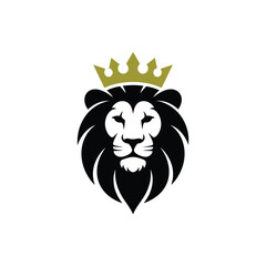 Obraz premium A regal black lion s head with a golden crown a symbol of power