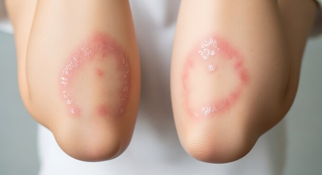 Ringworm skin infection on knees, fungal disease symptoms, skin lesions, health issue, medical condition, tinea corporis