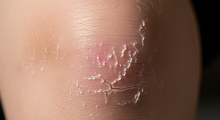 Fototapeta premium Close up of dry cracked skin on elbow, dry skin condition, skin care and health issue