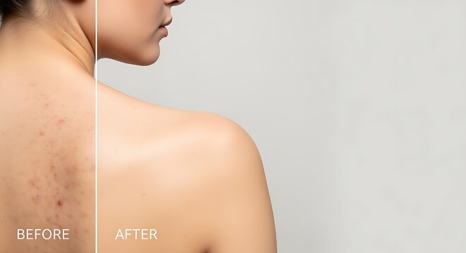 woman back skin transformation from acne to clear skin