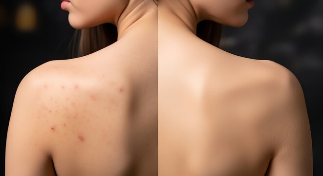 woman back skin before and after acne treatment clear complexion