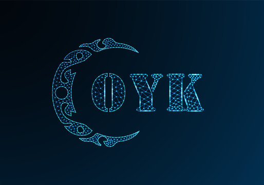 Low poly letter logo OYK design. OYK letter logo low poly vector design on blue color gradient background. OYK logo low poly design