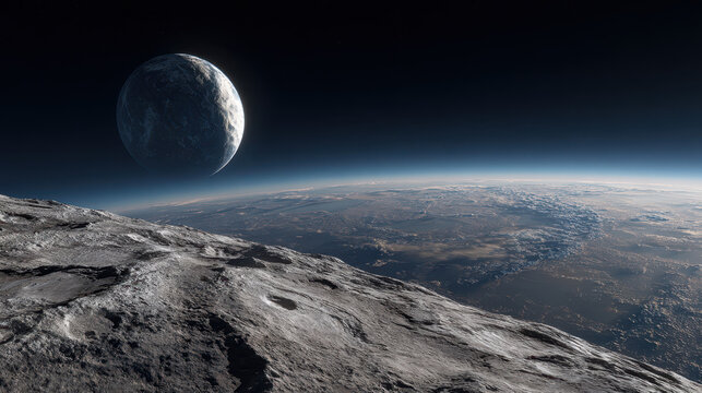 Exploring celestial landscapes earth and moon view from space digital art cosmic environment outer space perspective