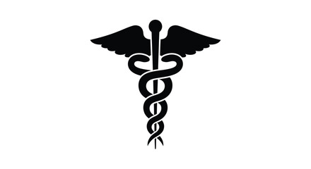 Black caduceus symbol featuring a serpent and wings a bold silhouette