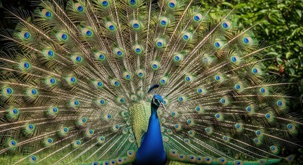 Obraz premium Vibrant Peacock Displaying Its Colorful Feathers in Natural Habitat