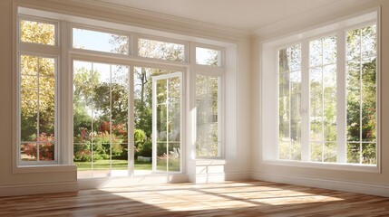 Fototapeta premium modern house interior large window bright daylight copy space