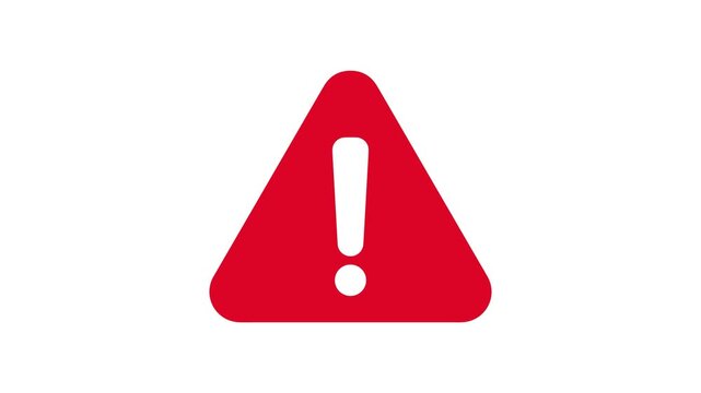 Red flat exclamation mark warning icon on white background, simple minimalist caution triangle, clean emergency alert symbol for web and interface.