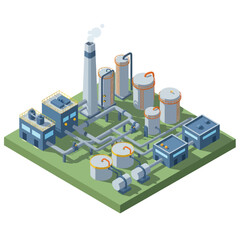 Fototapeta premium Isometric Industrial Plant with Buildings and Storage Tanks.