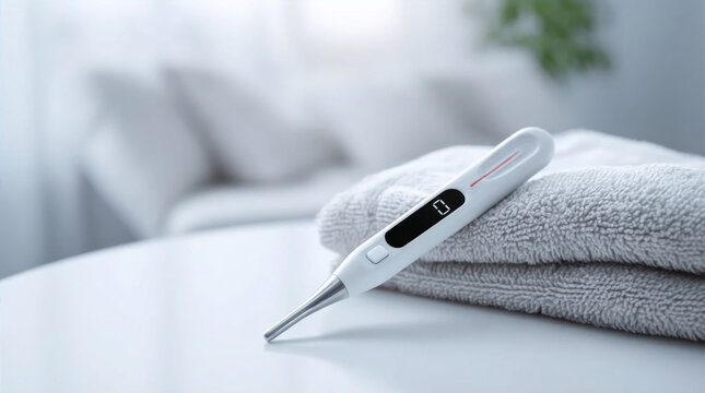 White Digital Thermometer on Gray Towel