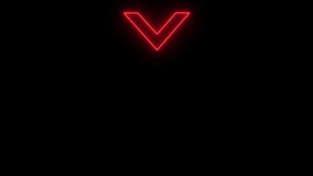 Futuristic neon downward arrow animation with glowing digital navigation indicator, dynamic vertical movement signal, and modern technology interface visualization
