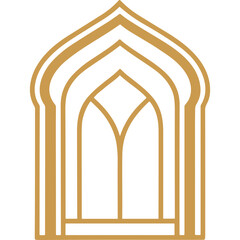 Fototapeta premium Intricate Mosque Architecture Silhouette: A meticulously crafted, gold-toned silhouette of a mosque window frames. showcasing the delicate patterns.