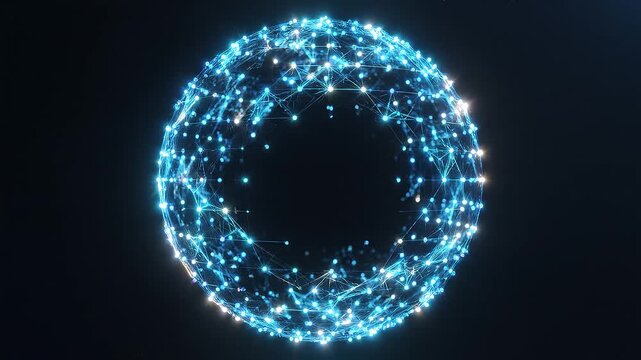 Abstract glowing sphere representing global network connections on dark background