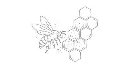 Obraz premium Busy Bee Flying Around Honeycomb Structures on Isolated White Background