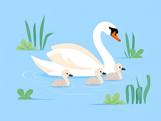 Obraz premium Flat design illustration of a hawk soaring through a blue sky with white clouds