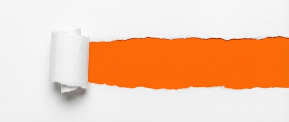 Creative action of revealing bright orange underneath torn white paper in minimalist studio environment for artistic concept visuals