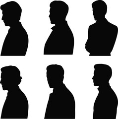 Male head profile silhouette collection, side view human portraits isolated black vector set for avatar, identity, face outline, people profile illustration design © SreemotiLipi