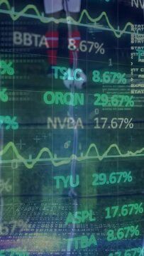 Transparent finance HUD scrolling while showing tethered ball, male player trapping it for training