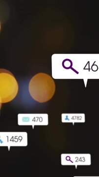 Vertical video: Teal mail popping sparks search, follow bubbles sliding rising counts for marketing