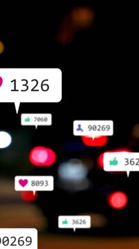 Vertical video: One bubble popping above taillight, blurred rear while likes growing for social ads
