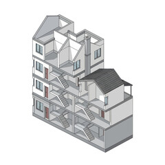 Fototapeta premium Detailed Architectural Cross Section of a Multi-Story Building.