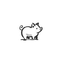 Fototapeta premium 筆で描かれた豚の墨絵イラスト・和風水墨画の動物アート素材