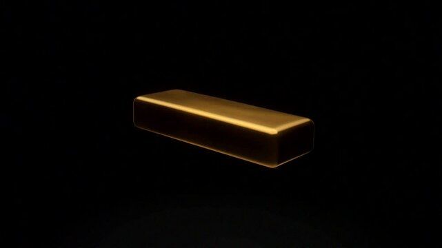 Shiny gold bar floating against a dark black background in a minimal and elegant composition.