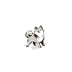 Fototapeta premium 筆で描かれた犬の墨絵イラスト・和風水墨画の動物アート素材