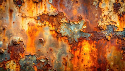 Fototapeta premium Vibrant Texture of Heavily Rusted and Peeling Metal Surface