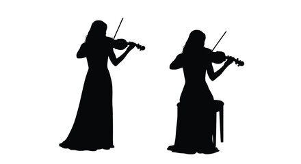 Fototapeta premium Two violinists playing one seated and one standing a dark silhouette