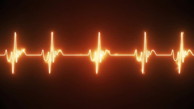 Glowing orange heartbeat line pulsating across dark background viewed straight on