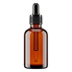 Fototapeta premium Amber glass dropper bottle with black cap and nozzle for essential oils or liquids