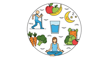 Fototapeta premium Celebrating World Health Day with yoga, exercise, nutrition, wellness, and mindfulness practices for a healthy lifestyle