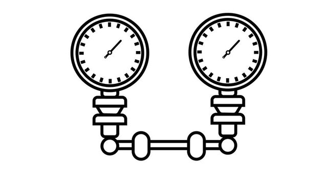 Industrial Pressure Gauge Icon with Needle and Scale Manometer line art on white screen