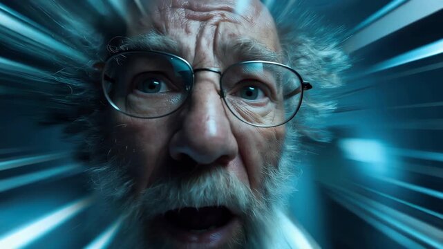 Old man feeling anxious and forgetful while using video call for mental health support in his home during evening hours