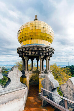 One of the interesting, colourful exteriors of Pena palace in Sintra, Portugal. 