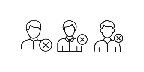 People profile with cross mark icon set. user sign and delete or remove symbol. group of people with decline button vector illustration