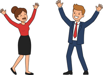 Happy business colleagues celebrating success office teamwork achievement corporate employees joyful motivation victory professional cartoon vector illustration isolated