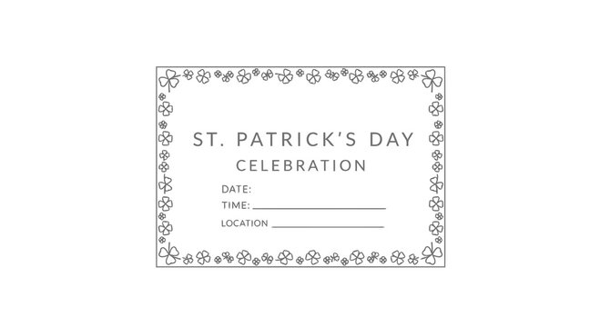 A st. patrick's day invitation card with decorative border and blank spaces.
